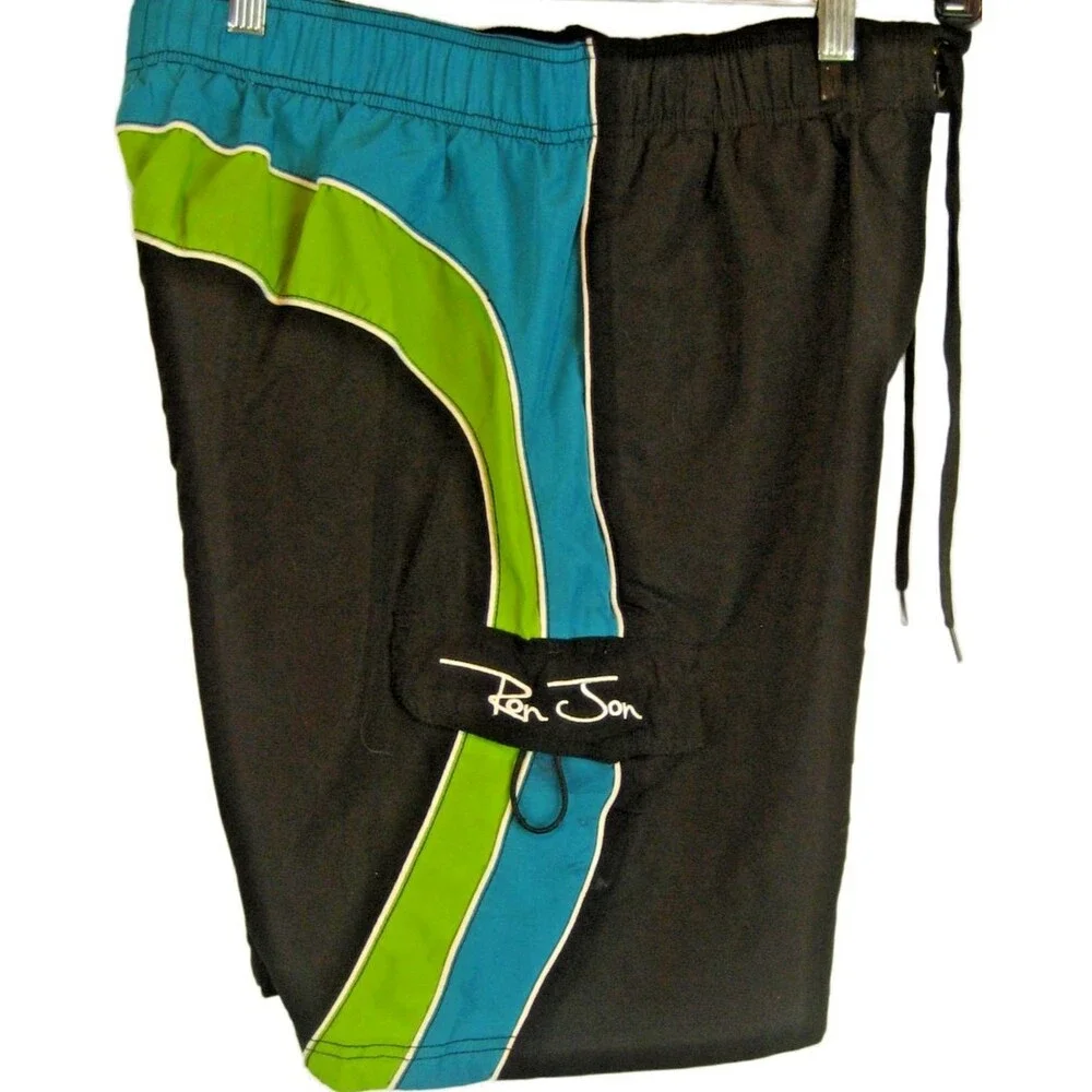 Mens Ron Jon Black w Graphics Lined Board Shorts sz Lx10